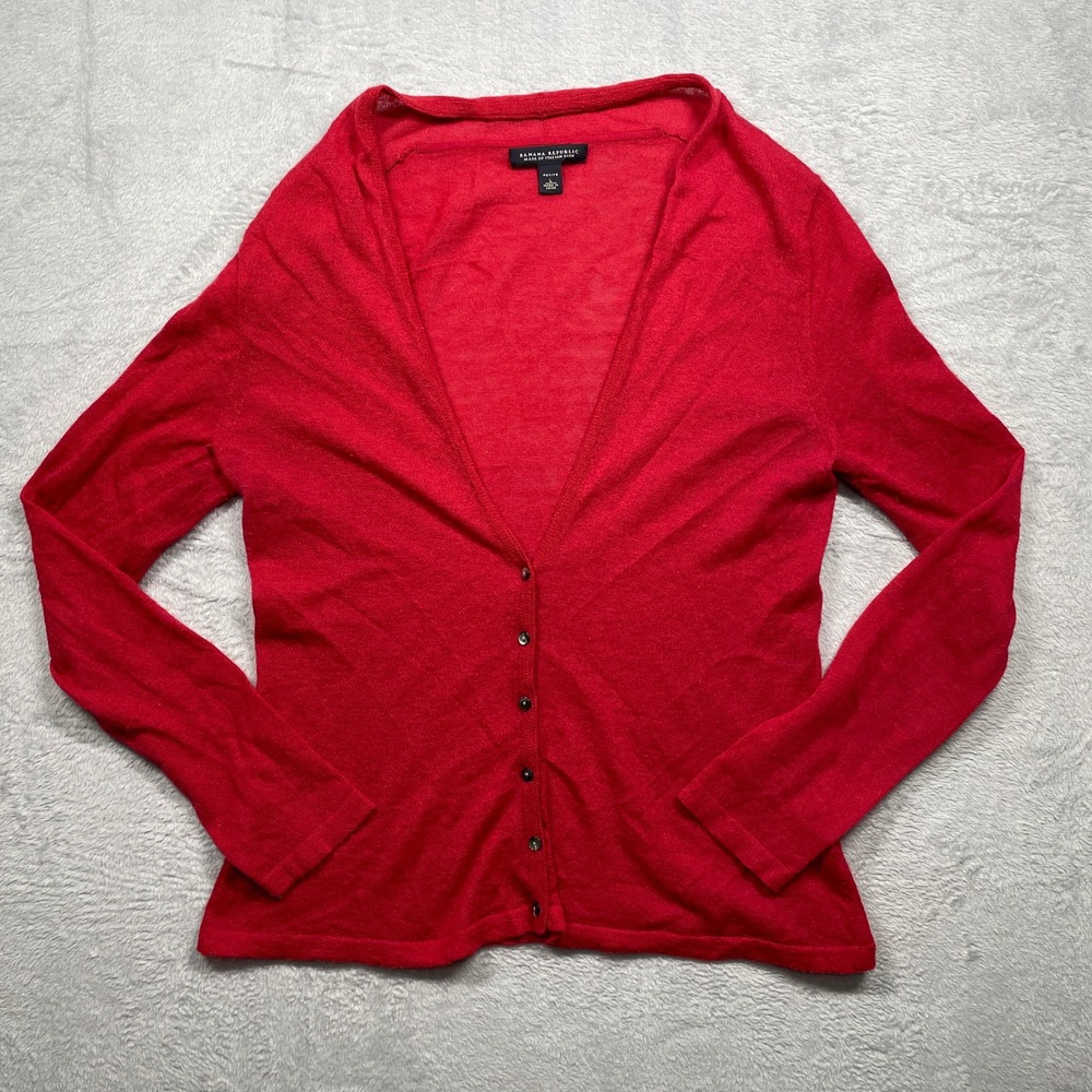 Banana Republic Cardigan Womens‎ Large Petite Red Alpaca Wool Blend Button Front